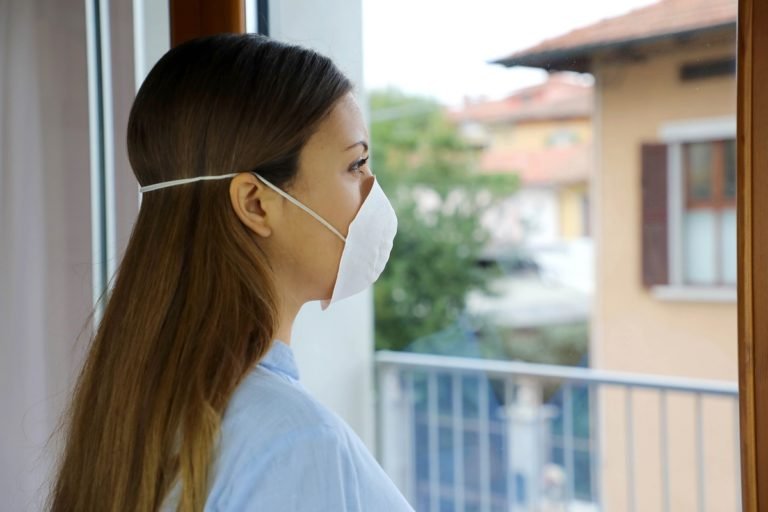 Covid-19,Pandemic,Coronavirus,Woman,Home,Isolation,Quarantine,Wearing,Face,Mask