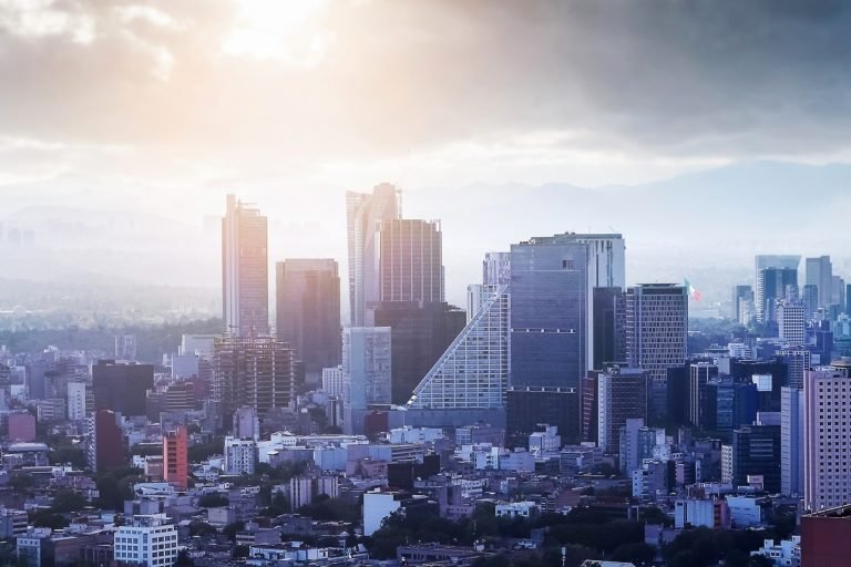 View,Of,Mexico,City,At,Sunset.,Reforma,Paseo,Mexico,Landmark
