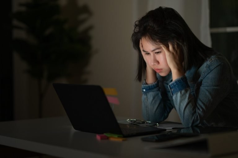 Candid,Of,Young,Asian,Single,Female,Student,Work,Late,Night